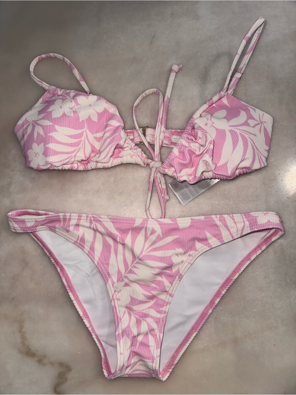 Billabong Sweet Waves Pink and White Floral Ribbed Bikini Set